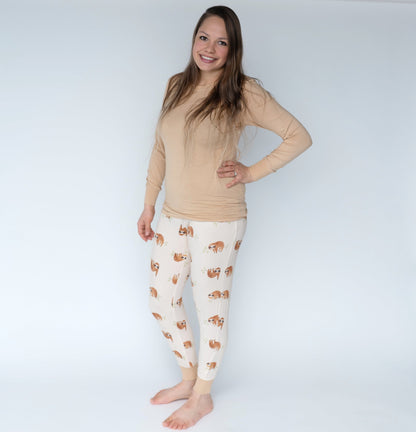 Women's Bamboo Long Sleeve Fitted Pajama Set (Prairie/Sleepy Sloth Print)