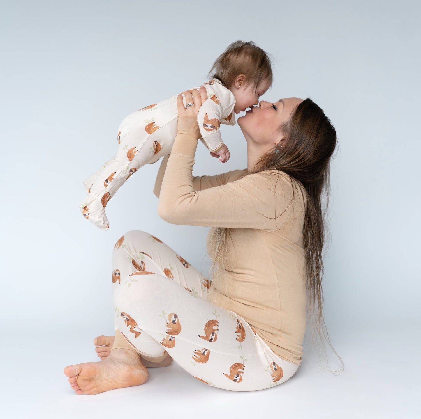 Women's Bamboo Long Sleeve Fitted Pajama Set (Prairie/Sleepy Sloth Print)