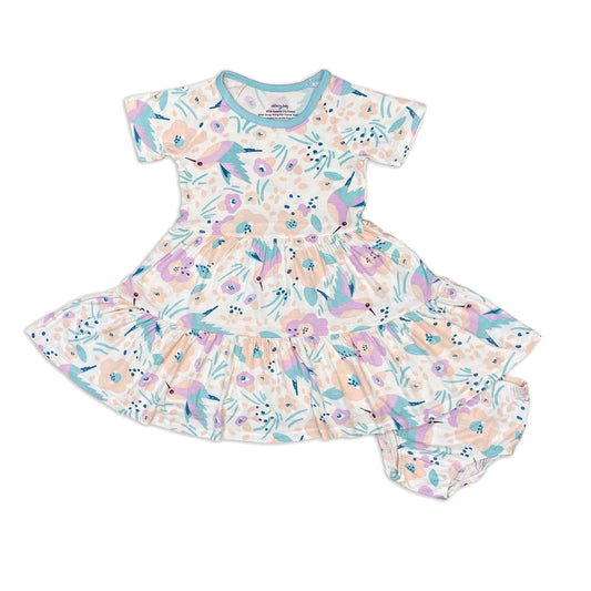 Bamboo Tiered Jersey Dress with Bloomer (Hummingbird Garden Print)