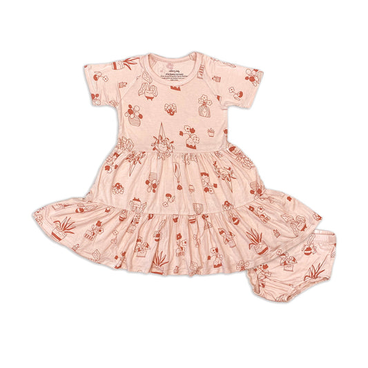 Bamboo Tiered Jersey Dress with Bloomer (Plantastic Print)