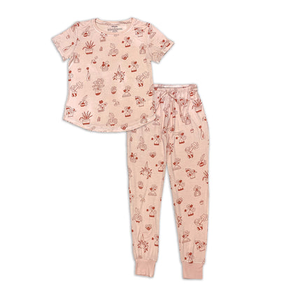 Women's Bamboo Short Sleeve Pajama Set - Plantastic Print