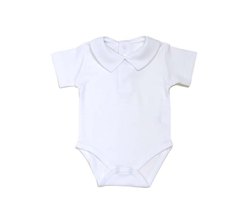 Pointed Collar Short Sleeve Onesie, White