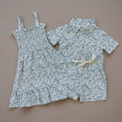 Girls Palm Tree Linen Dress