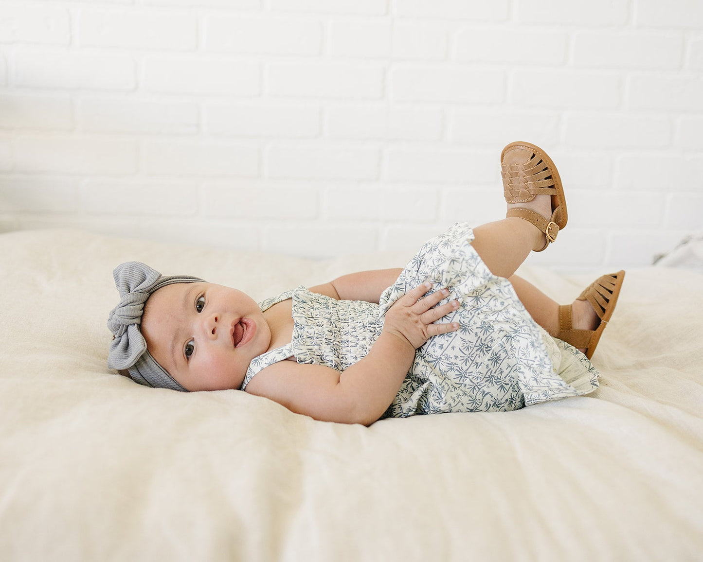 Girls Palm Tree Linen Dress