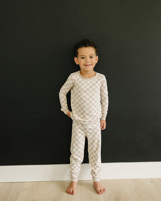 Taupe Checkered Bamboo Cozy Pajama Set