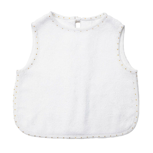 Baby Apron Bib | Gold Dot and White Linen - Blissfully Lavender BoutiqueLouelle.