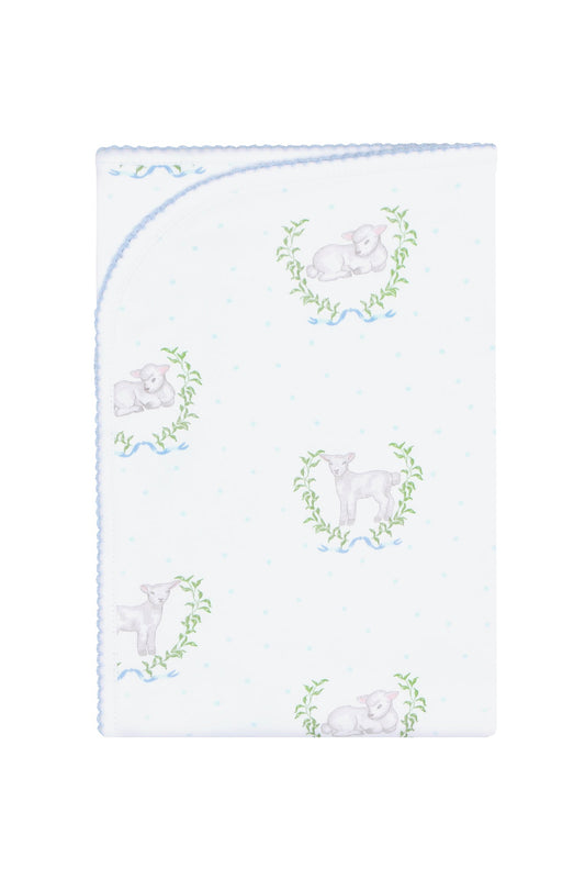 Baby Blue Lamb Print Pima Cotton Blanket - Blissfully Lavender BoutiqueNella Pima