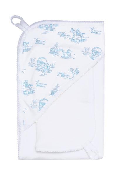 Baby Blue Toile Hooded Pima Cotton Towel - Blissfully Lavender BoutiqueNella Pima