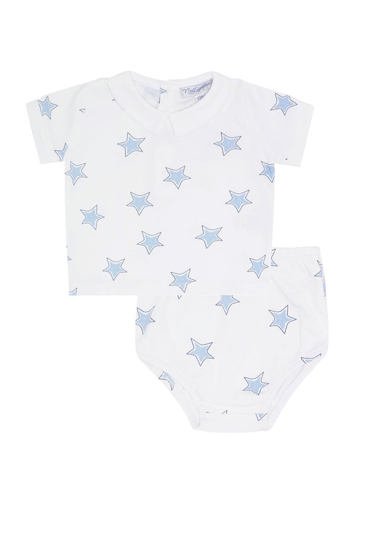 Baby Boy Blue Stars Print Diaper Cover Set - Blissfully Lavender BoutiqueNella Pima