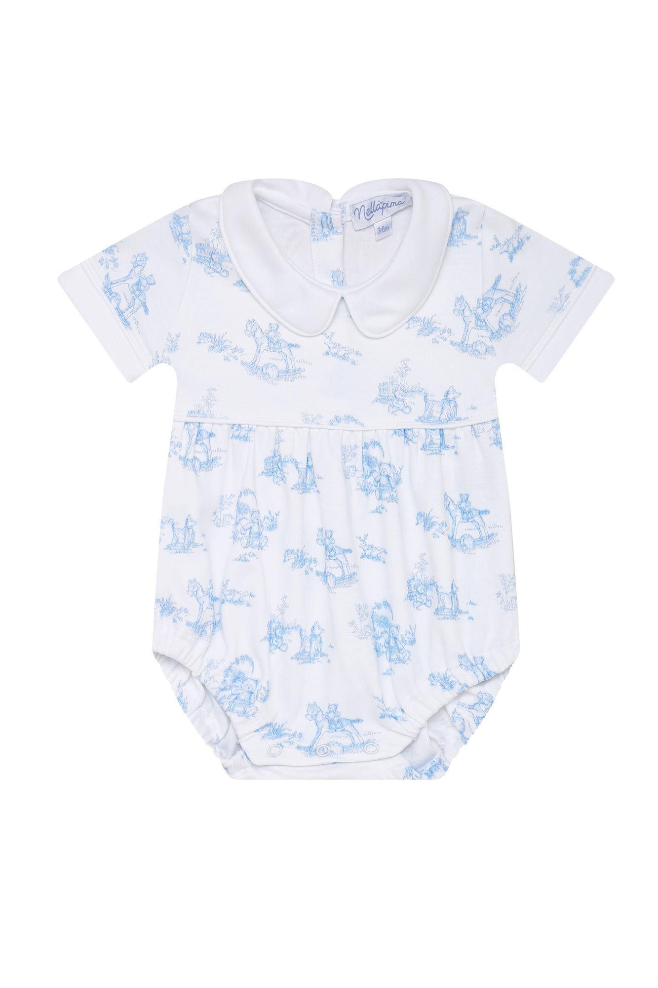 Baby Boy Blue Toile Pima Cotton Bubble - Blissfully Lavender BoutiqueNella Pima