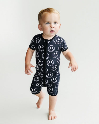 Baby Boy Electric Smiley Bamboo Shorty Romper - Blissfully Lavender BoutiqueLUCKY PANDA KIDS