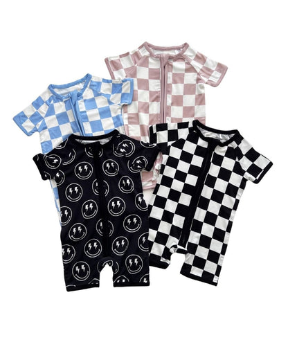 Baby Boy Electric Smiley Bamboo Shorty Romper - Blissfully Lavender BoutiqueLUCKY PANDA KIDS