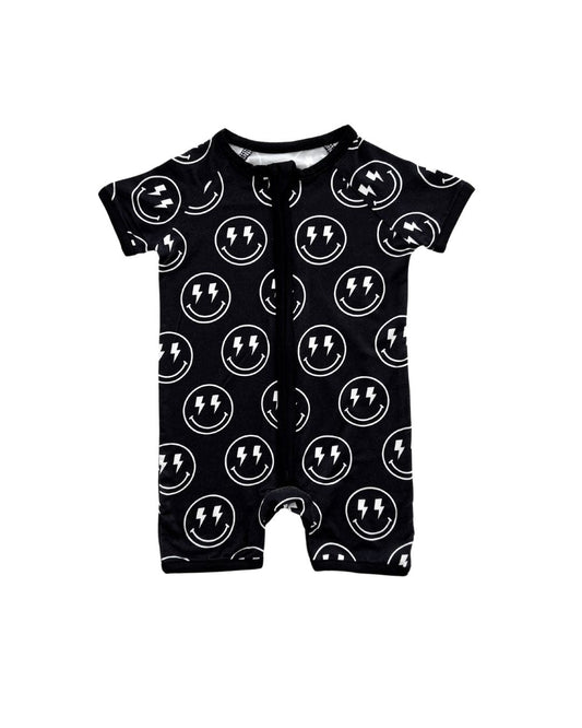 Baby Boy Electric Smiley Bamboo Shorty Romper - Blissfully Lavender BoutiqueLUCKY PANDA KIDS