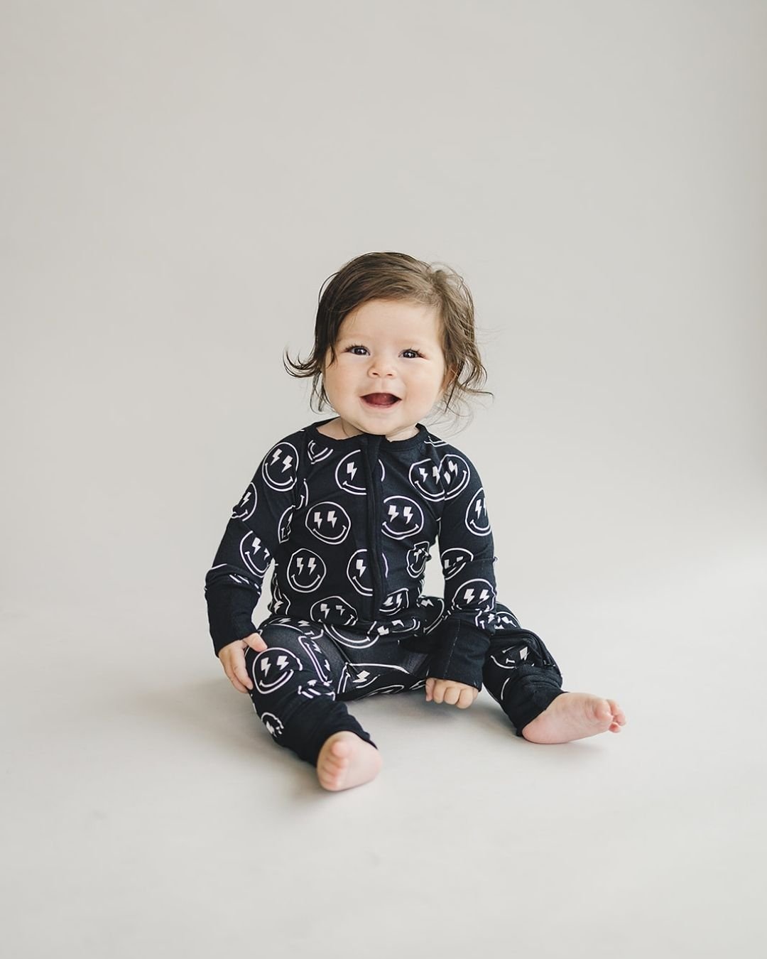 Baby Boy Electric Smiley Bamboo Zip Romper - Blissfully Lavender BoutiqueLUCKY PANDA KIDS