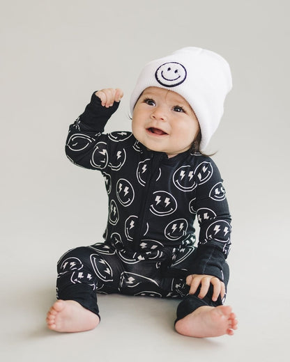 Baby Boy Electric Smiley Bamboo Zip Romper - Blissfully Lavender BoutiqueLUCKY PANDA KIDS