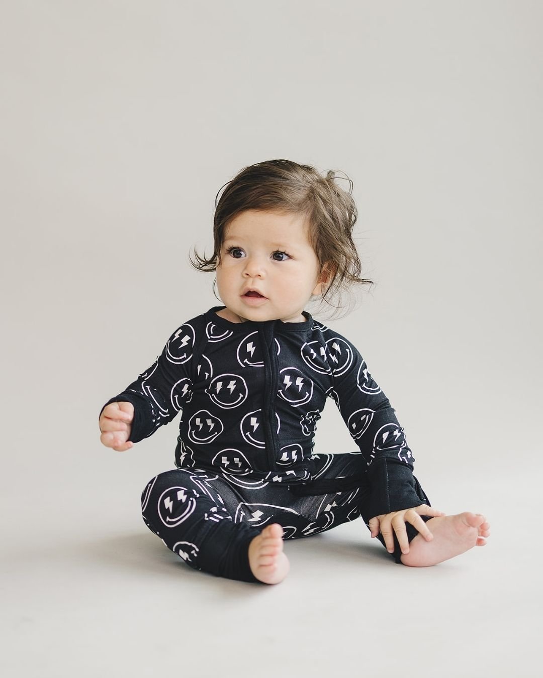 Baby Boy Electric Smiley Bamboo Zip Romper - Blissfully Lavender BoutiqueLUCKY PANDA KIDS