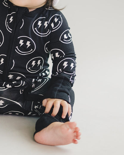 Baby Boy Electric Smiley Bamboo Zip Romper - Blissfully Lavender BoutiqueLUCKY PANDA KIDS