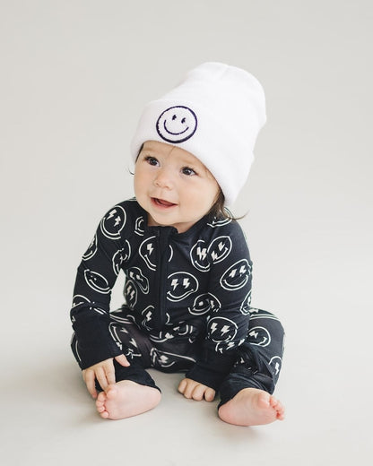 Baby Boy Electric Smiley Bamboo Zip Romper - Blissfully Lavender BoutiqueLUCKY PANDA KIDS