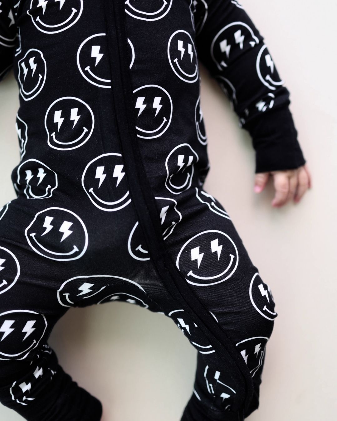 Baby Boy Electric Smiley Bamboo Zip Romper - Blissfully Lavender BoutiqueLUCKY PANDA KIDS