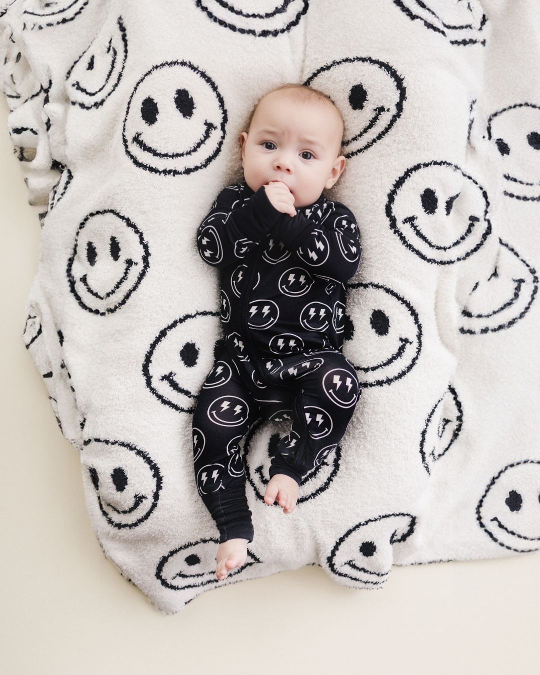 Baby Boy Electric Smiley Bamboo Zip Romper - Blissfully Lavender BoutiqueLUCKY PANDA KIDS