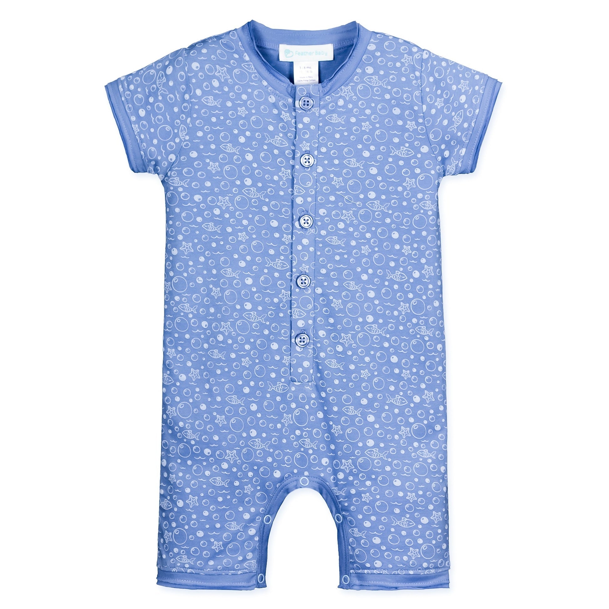 Baby Boy Fish Bubbles Pima Cotton Henley Romper - Blissfully Lavender BoutiqueFeather Baby