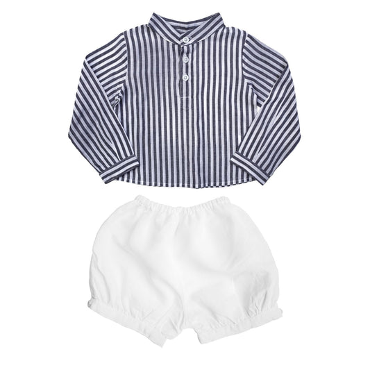 Baby Boy Harbor Island Shirt and White Linen Short Set - Blissfully Lavender BoutiqueLouelle.