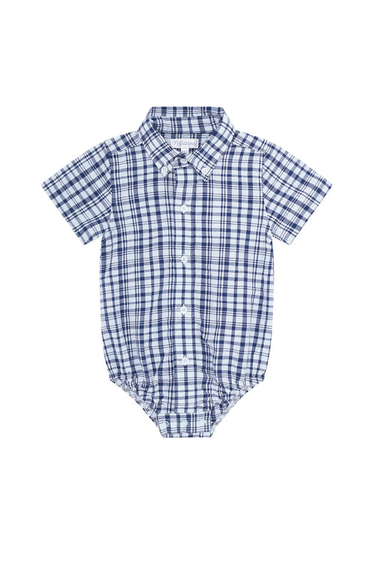 Baby Boys Blue Plaid Pima Cotton Onesie Shirt - Blissfully Lavender BoutiqueNella Pima