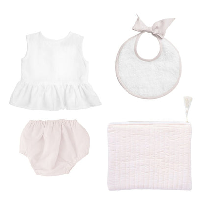 Baby Girl Blossom Pink Linen Bloomer - Blissfully Lavender BoutiqueLouelle.