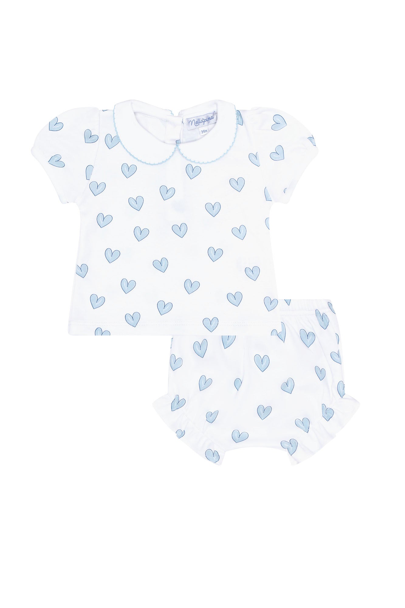 Baby Girl Blue Heart Print Diaper Cover Set - Blissfully Lavender BoutiqueNella Pima