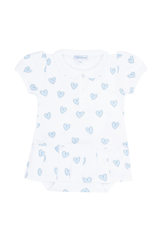 Baby Girl Blue Heart Print Onesie Dress - Blissfully Lavender BoutiqueNella Pima