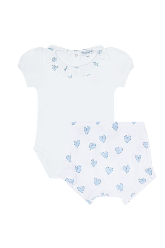 Baby Girl Blue Heart Print Onesie Set - Blissfully Lavender BoutiqueNella Pima