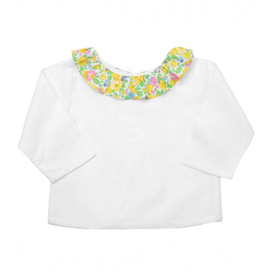 Baby Girl Double Button Blouse | Liberty 'Betsy' Yellow Frill - Blissfully Lavender BoutiqueLouelle.