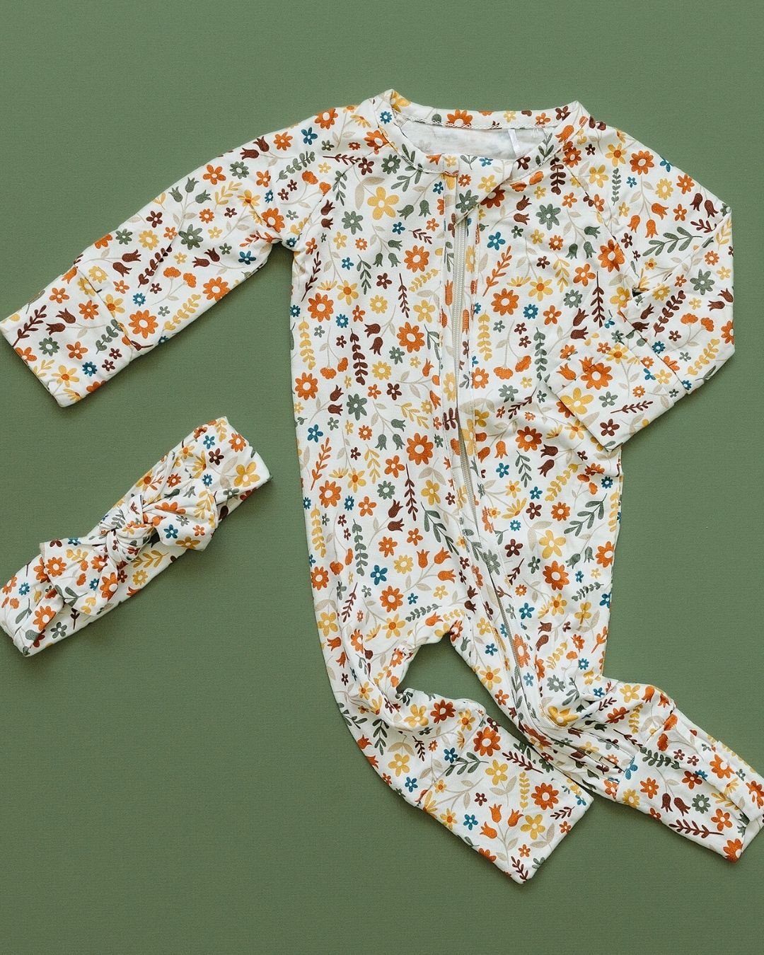 Baby Girl Fall Flowers Bamboo Zip Pajamas - Blissfully Lavender BoutiqueLUCKY PANDA KIDS