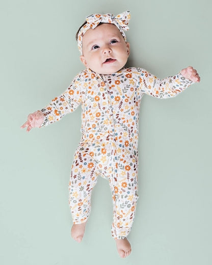 Baby Girl Fall Flowers Bamboo Zip Pajamas - Blissfully Lavender BoutiqueLUCKY PANDA KIDS