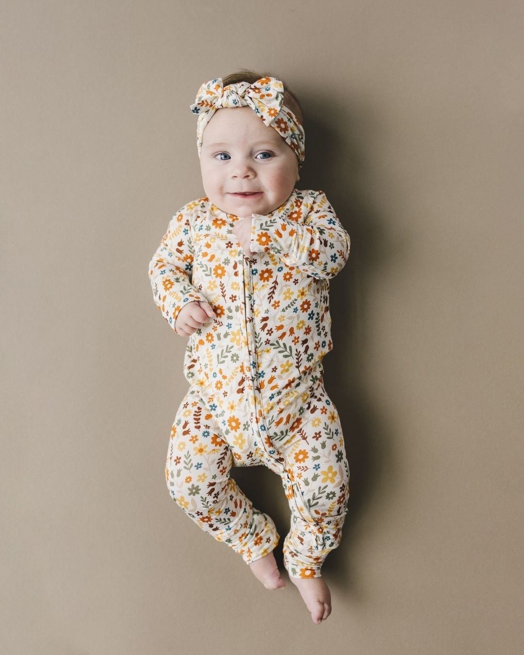 Baby Girl Fall Flowers Bamboo Zip Pajamas - Blissfully Lavender BoutiqueLUCKY PANDA KIDS