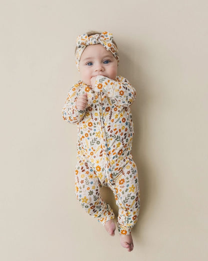 Baby Girl Fall Flowers Bamboo Zip Pajamas - Blissfully Lavender BoutiqueLUCKY PANDA KIDS