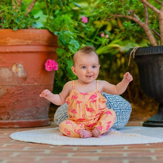 Baby Girl Flamingo Peach Tank Pant Romper - Blissfully Lavender BoutiqueSweet Bamboo