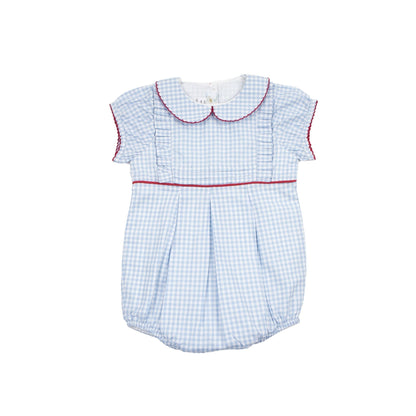 Baby Girl Gingham Pleated Bubble Romper, Blue - Blissfully Lavender BoutiqueCuclie