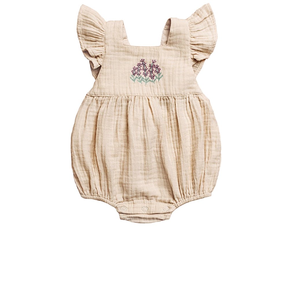 Baby Girl Lavender Embroidered Crinkle Cotton Romper - Blissfully Lavender BoutiqueCity Mouse