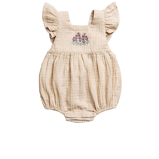 Baby Girl Lavender Embroidered Crinkle Cotton Romper - Blissfully Lavender BoutiqueCity Mouse