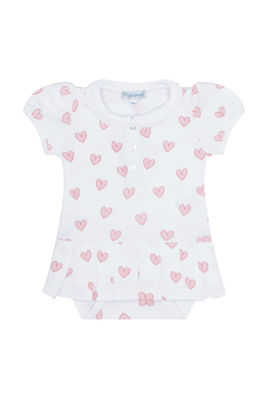 Baby Girl Pink Heart Print Onesie Dress - Blissfully Lavender BoutiqueNella Pima