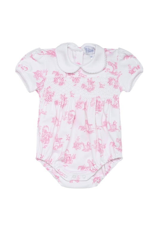 Baby Girl Pink Toile Pima Cotton Bubble - Blissfully Lavender BoutiqueNella Pima