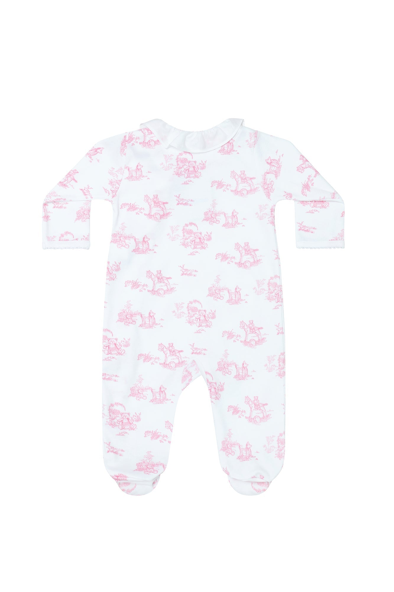 Baby Girl Pink Toile Pima Cotton Crossover Footie - Blissfully Lavender BoutiqueNella Pima