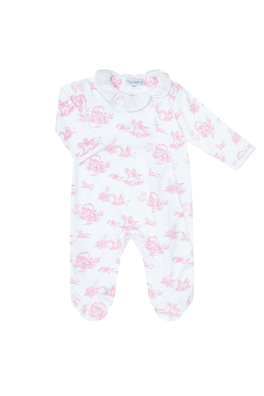 Baby Girl Pink Toile Pima Cotton Crossover Footie - Blissfully Lavender BoutiqueNella Pima