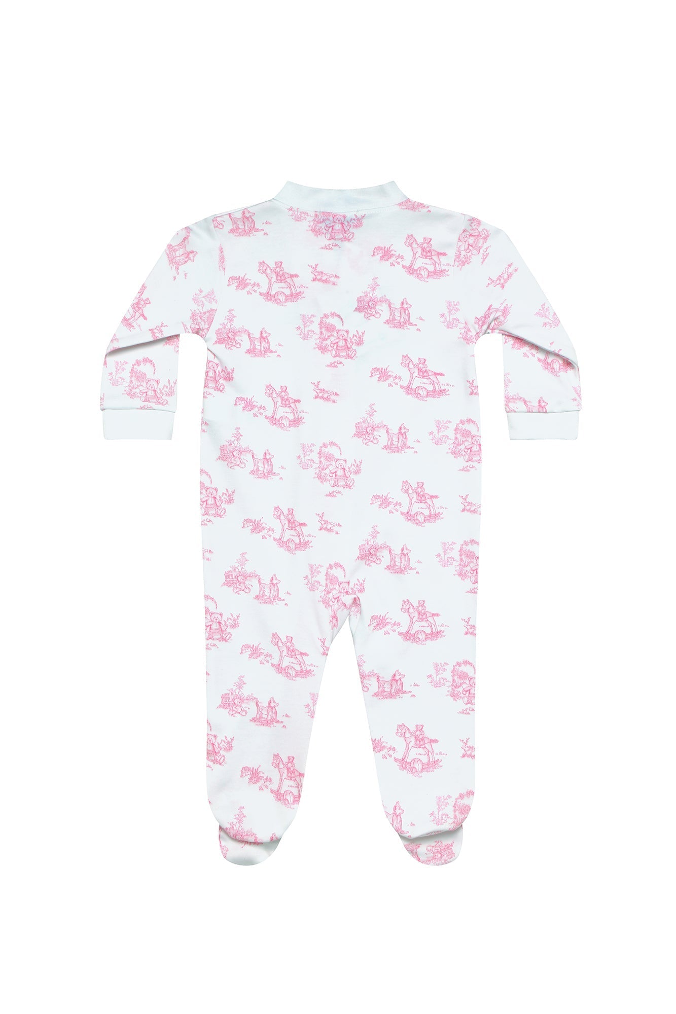 Baby Girl Pink Toile Pima Cotton Zipper Footie - Blissfully Lavender BoutiqueNella Pima