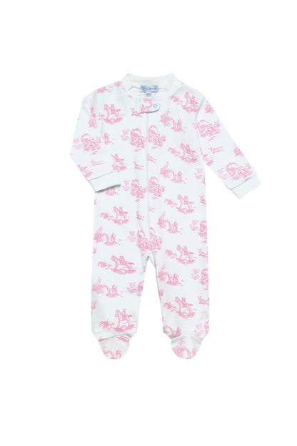 Baby Girl Pink Toile Pima Cotton Zipper Footie - Blissfully Lavender BoutiqueNella Pima