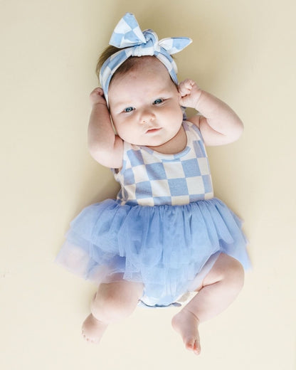 Baby Girl Tutu Romper | Checkered Blue - Blissfully Lavender BoutiqueLUCKY PANDA KIDS