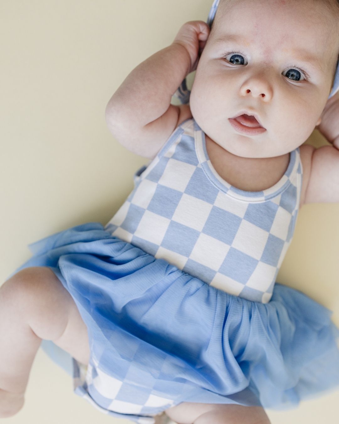 Baby Girl Tutu Romper | Checkered Blue - Blissfully Lavender BoutiqueLUCKY PANDA KIDS