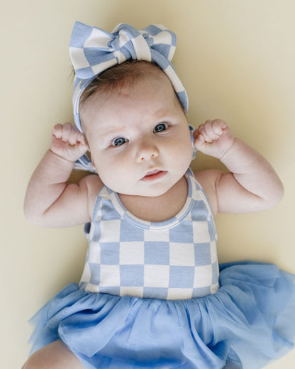 Baby Girl Tutu Romper | Checkered Blue - Blissfully Lavender BoutiqueLUCKY PANDA KIDS