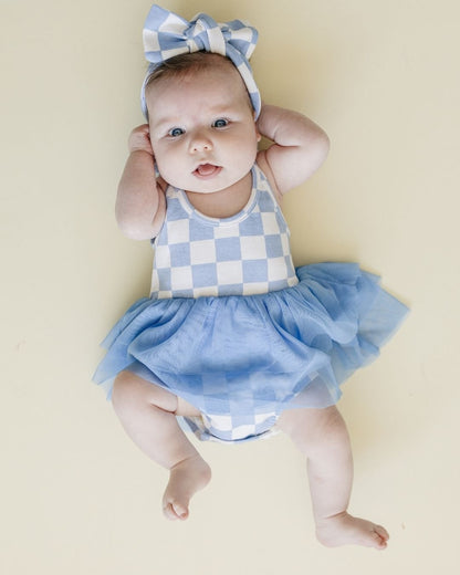 Baby Girl Tutu Romper | Checkered Blue - Blissfully Lavender BoutiqueLUCKY PANDA KIDS